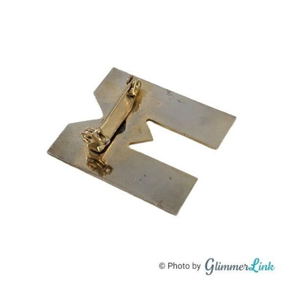 Multicolor Enamel Letter M Spring Summer Rainbow Theme Gold Tone Brooch Pin - Picture 2 of 4